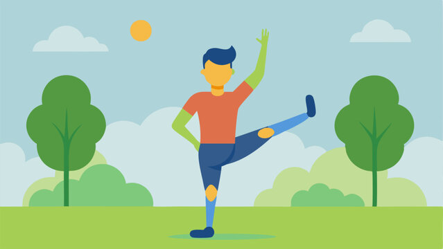 Yoga Practice An individual with a prosthetic leg performs a yoga pose in a serene park setting. The peaceful expression on their face conveys a sense of balance and tranquility.