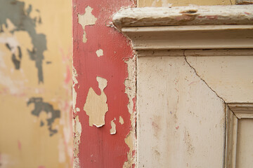lead paint removal process revealing layers of damaged wall paint in old building