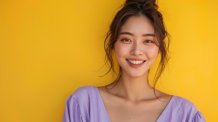 Fototapeta premium Capturing the Essence of Joyful Elegance Against a Vibrant Yellow Backdrop
