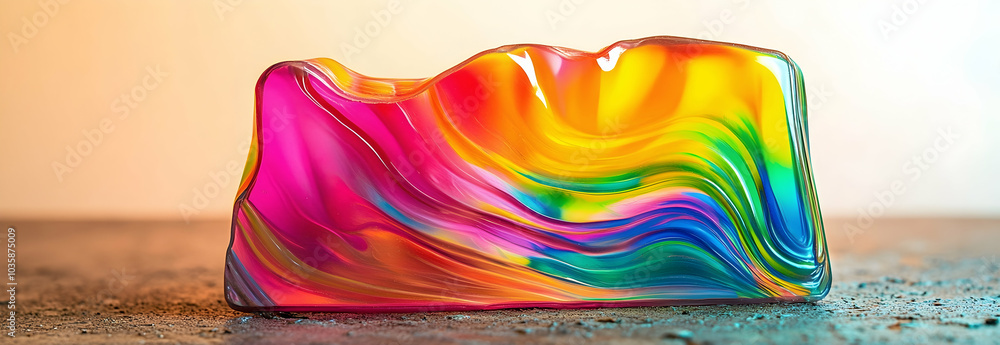 Poster a vibrant piece of plastic with a rainbow pattern creating a bold visual. -