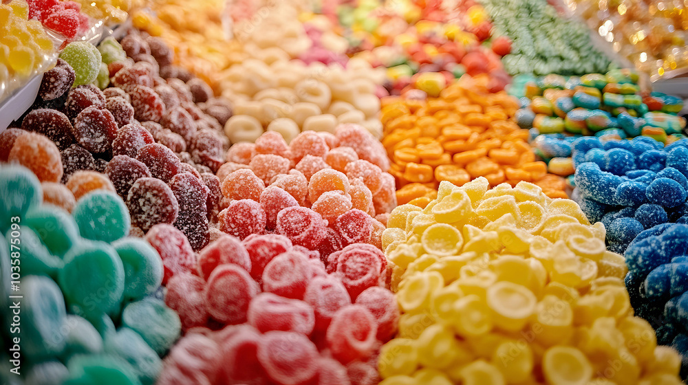 Aufkleber a wide array of colorful candies on display, creating a sweet and playful background -