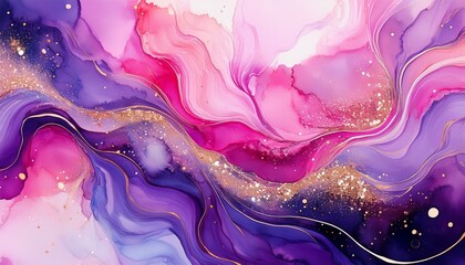 abstract colorful watercolor background with pink and purple swirls and glitter