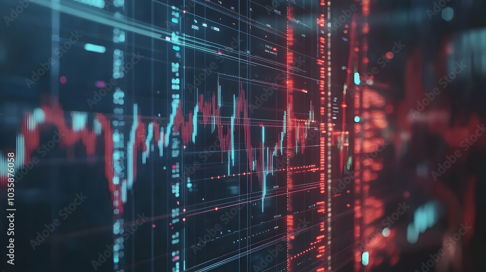 Poster abstract stock market and financial trading graphs on a futuristic banner, emphasizing data-driven i
