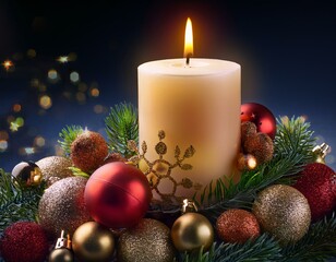 beautiful christmas and new year s background featuring a glowing candle adorned with festive ornaments perfect for holiday greetings
