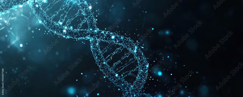 Aufkleber abstract background with a double helix and digital dna, in a blue color big data technology concept