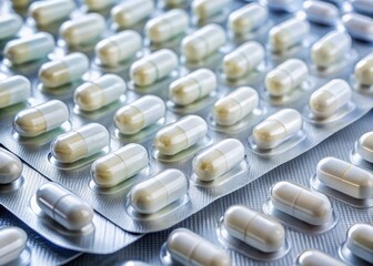 White Blister Packs of Pills and Capsules for Health and Wellness Stock Photo
