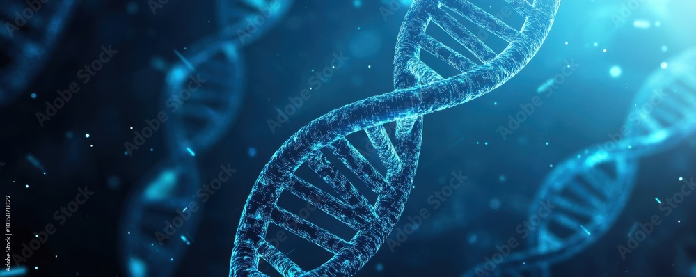 Aufkleber abstract blue background with a double helix and digital dna banner for a science or technology conc