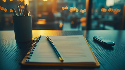 A close-up of a notepad with an agenda in an empty corporate conference room, set before a business meeting.