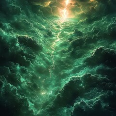 Fototapeta premium Mystical Lightning in Dramatic Green Cloudscape