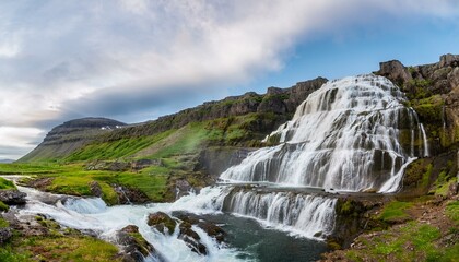 Fototapeta premium dynjandi is one the most famous waterfall of the west fjords of iceland at summer