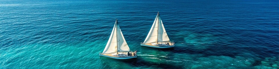 Fototapeta premium Sailing Adventure on Crystal Clear Waters Two Elegant Yachts in Ocean
