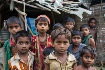 Unidentified Burmese children in the village. 68 per cent of Myanma people belong to Bamar ethnic group