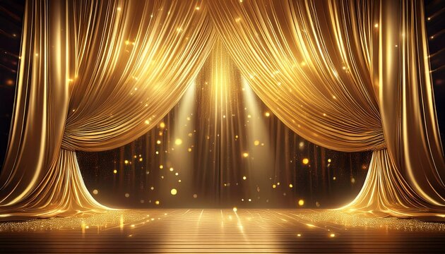 glittering gold curtains reveal the show s grand opening stage