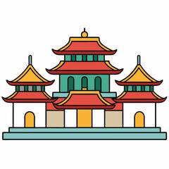 religious taoism, Chinese house building cartoon vector illustration. white background