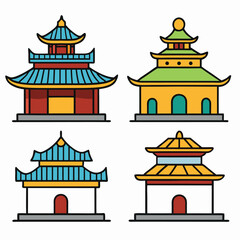 religious taoism, Chinese house building cartoon vector illustration. white background