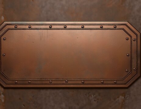 old narrow bronze metal plate or nameboard with rivets 3d illustration