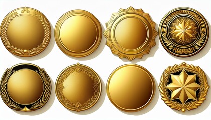  gold badge element set white background