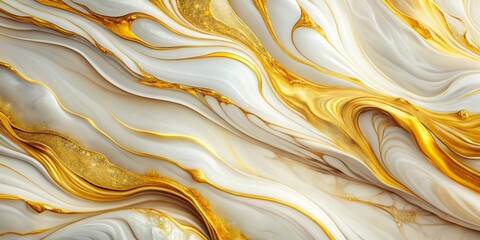 Obraz premium Yellow and White Liquid Marble with Gold Veins - Surreal Abstract Background for Modern Design