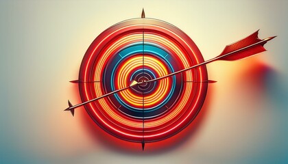 red arrow hitting the center of a neon target on a white background