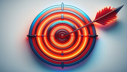 red arrow hitting the center of a neon target on a white background