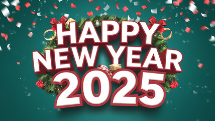 Festive New Year 2025 with confetti and decorations
