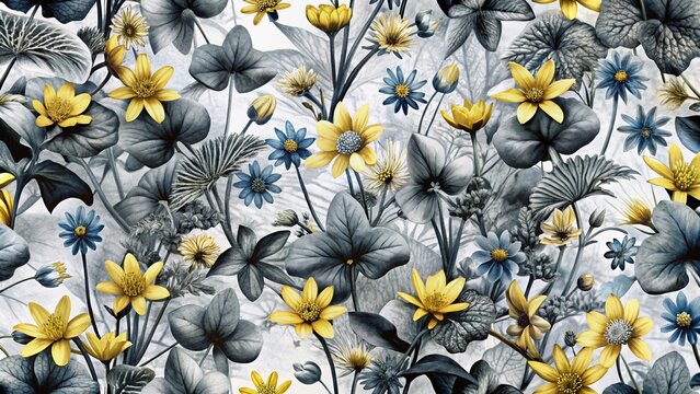 Yellow Lesser Celadine Flower Pattern - Pastel Wildflower Garden Print for Nature Lovers