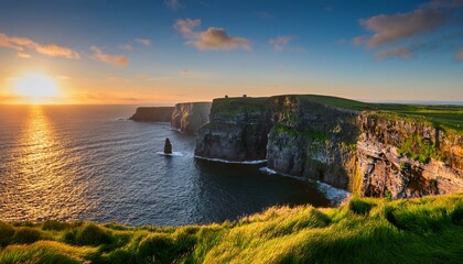 sunset at cliffs of moher county clare munster province republic of ireland europe