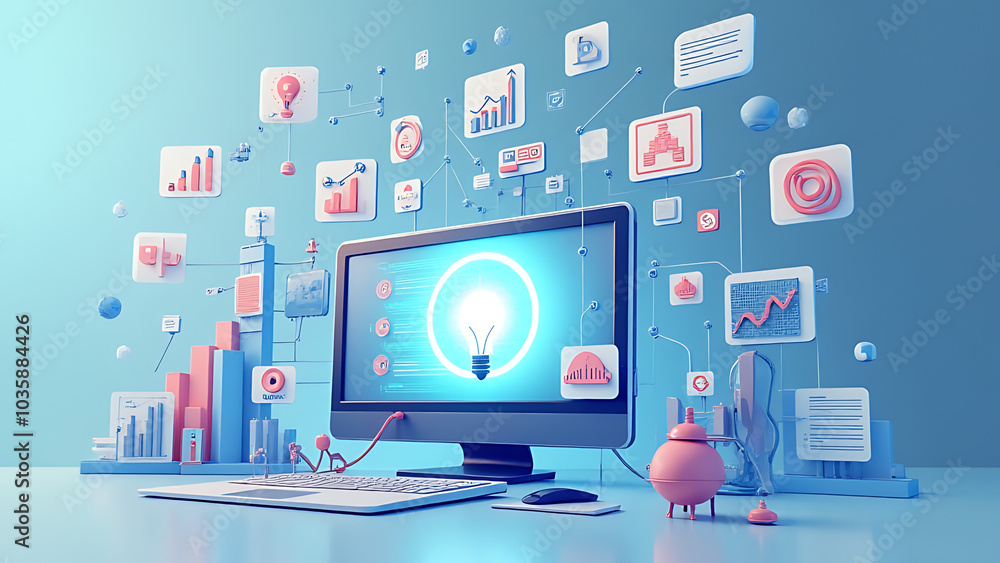 Poster Digital skills icons for tech innovation advertising showcase growth and perfect photo stock concepts.