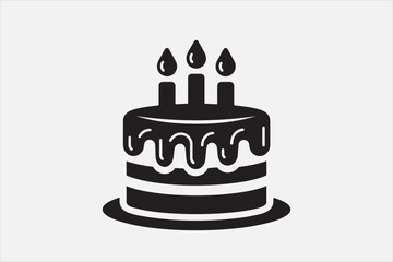 A simple black and white silhouette of a birthday cake.