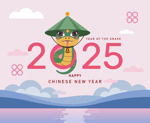Happy Chinese New Year 2025, 2025 year of snake, Card, cover, poster, flyer, banner design
