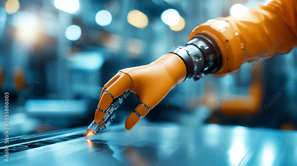 Poster the future of automation a robotic hand engaging with precision in industry
