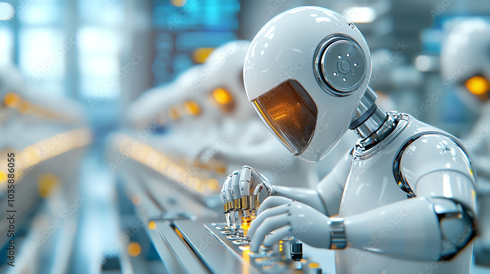Poster futuristic robotics revolutionizing manufacturing processes with advanced automation technology