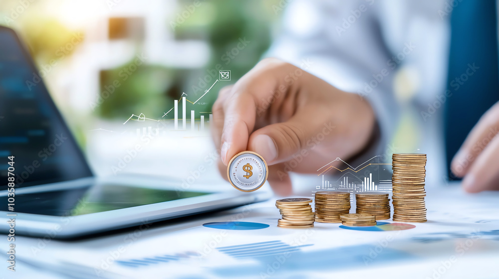 Poster analyzing financial growth the impact of investment strategies on business success with visual data 