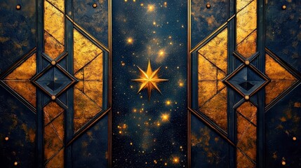 Fototapeta premium Elegant Celestial Design with Golden Star and Dark Texture