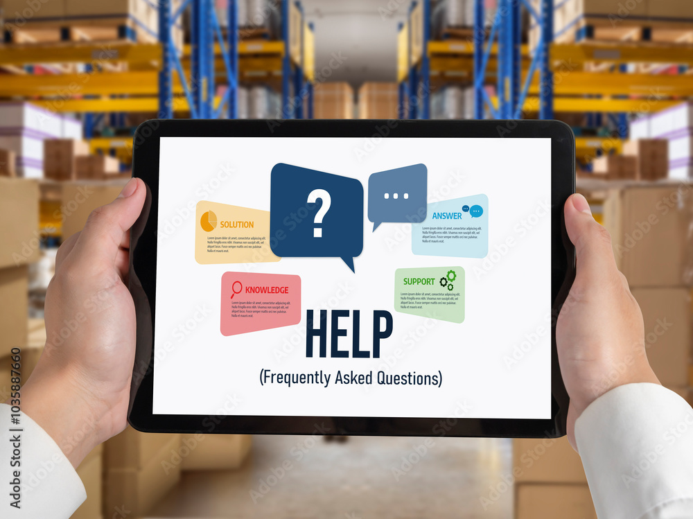 Poster help screen on the website provide answer to faq frequently asked question snugly with knowledge inf