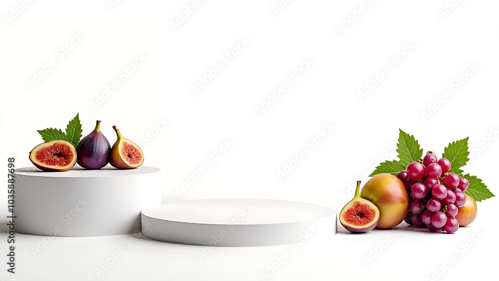 Poster ful grapes and figs design for podium display purposes with white background space for creative visu
