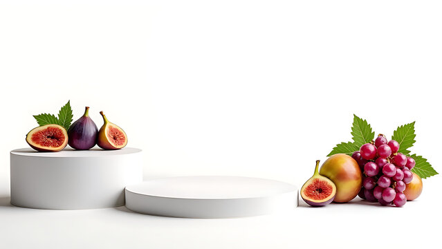 ful grapes and figs design for podium display purposes with white background space for creative visual arrangement and artistic expression ideas.