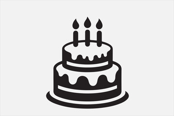 A simple black and white silhouette of a birthday cake.