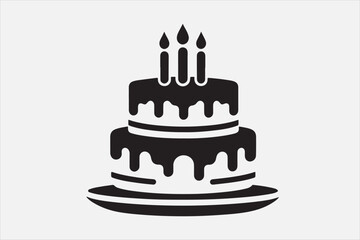 A simple black and white silhouette of a birthday cake.