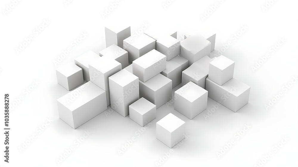 Aufkleber Geometric blocks rendered in abstract style, generative AI creating unique 3D images on a clean white background.