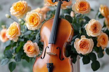 Fototapeta premium Violin with Blooming Roses 