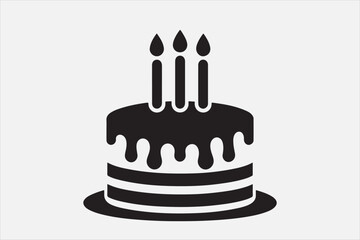 A simple black and white silhouette of a birthday cake.