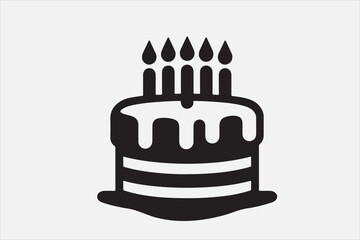 A simple black and white silhouette of a birthday cake.