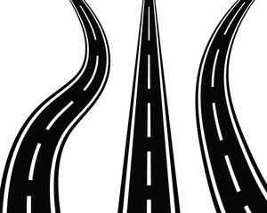 Set of winding roads with white markings. Vector illustration isolated on white background.