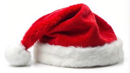 Classic santa claus hat is lying on a pure white background