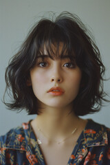 Close up of Japanese woman, 1980s city pop vibes.