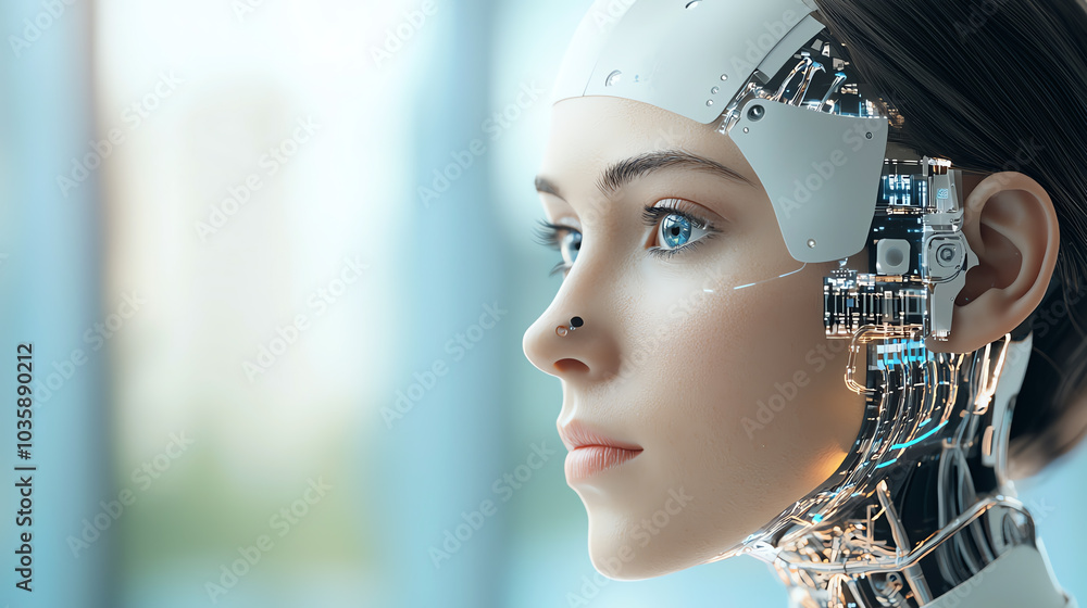 Poster exploring the future of robotics a close-up on human-like androids and their impact on society