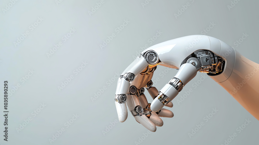 Poster exploring the intersection of humanity and technology a close-up of a robotic hand