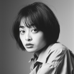 Close up of Japanese woman, 1980s city pop vibes.