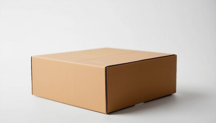 Minimalist blank cardboard box isolated on a white background with soft shadows